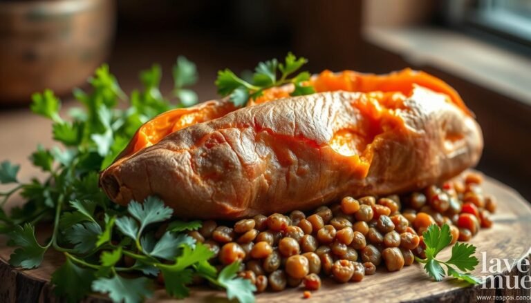 recipe healthy baked sweet potato with moroccan lentils